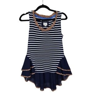 Anthropologie Postage Stamp Women Tank Top Size XS Stripes Ruffles Nautical Boho